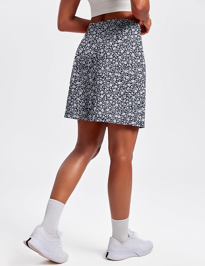 PINSPARK 19" Knee Length Skorts for Woman with Pockets UPF 50+ Golf Skirts | 4 Pockets, Built-in Shorts, High Waisted & Tummy Control, Moisture-wicking for Golf Athletic Tennis Workout Casual