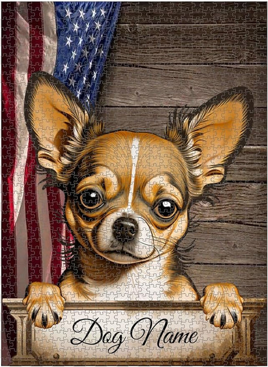 Custom Wooden Jigsaw Puzzles with Your Dog's Name on Chihuahua Art Print - 300 500 1000PCS Puzzles Game and Home Wall Decor