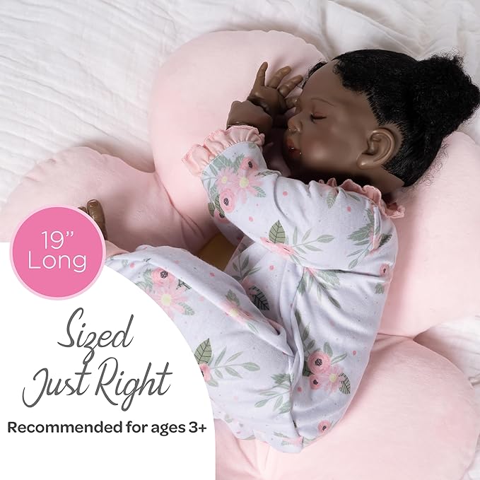 Paradise Galleries 18 Inch African American Realistic Reborn Baby Girl Doll Sleeping in Onesie with Flower Pillow Accessories Collectible Gift Set – Daisy Dreamer