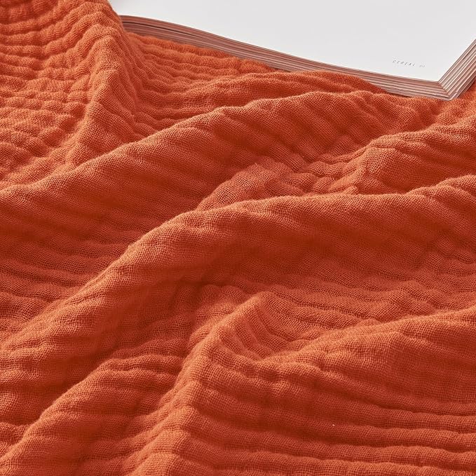 EMME Cotton Muslin Large Throw Blanket Couch Breathable Gauze Soft Lightweight Bed Blankets Adults (Heather Orange Rust, 50"x70")