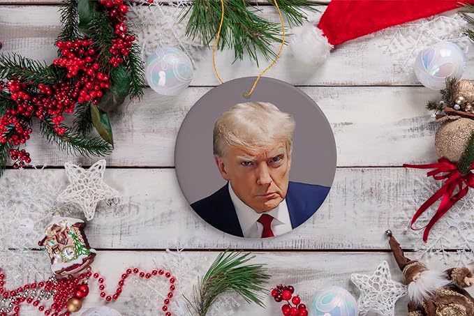 Donald Trump Mugshot Mean Muggin Ornament, Funny Christmas Decoration