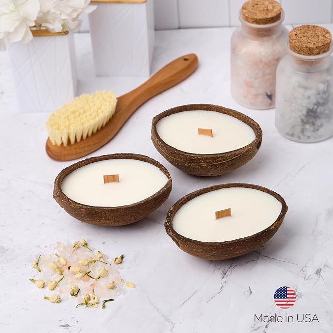 – Scented Candles Clearance | Coconut Shell Soy Wax Candle with Wooden Wick | Candles for Home Décor | Gift Idea for Women (3, Pistachio/Salted Caramel/Coffee)