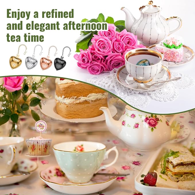 Sumind 50 Pcs Stainless Steel Tea Strainer Ball Infuser Loose Leaf Steeper Interval Diffuser Heart Shape Mesh Filters with Extended Chain Hook for tea party Seasonings Cup Bottle (Multicolor)