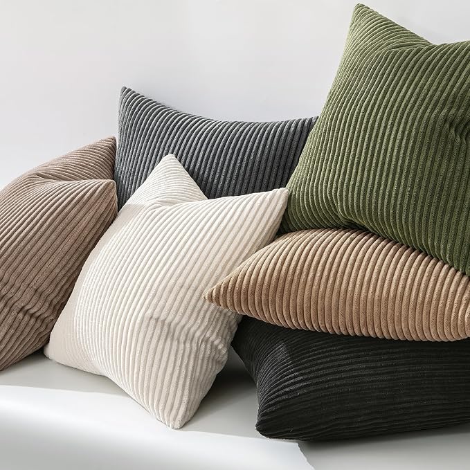 MIULEE Euro Corduroy Throw Pillow Covers Set of 2 24x24 Olive Green | Soft Striped Textured Cushion Cases, Boho Natural Greenery Pillowcases for Home Decor, for Couch Chair Sofa Bed Living Room