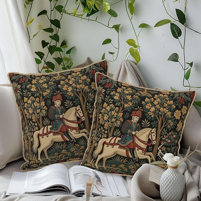 Vintage Tapestry Horse Velvet Pillow Covers 20x20 Inch Boho Retro Abstract Forest Throw Pillows for Couch Cushion Covers Pillowcase Boho Animal Farmhouse Pillow Cases for Sofa Bed Bedroom