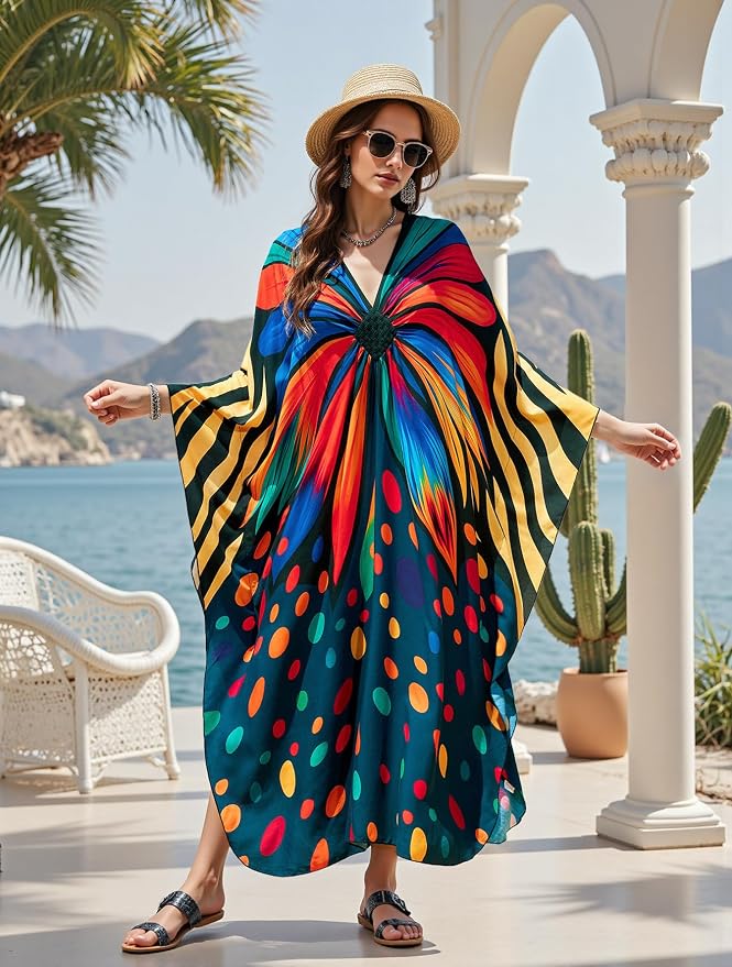 Mumu Dresses for Women Plus Size, Bohemian Kaftan Beach Cover Up Long Maxi Nightgown Soft Loungewear