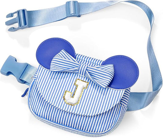QLOVEA Birthday Gifts for Kids Girls - Birthday Gifts for 4 5 6 7 8 Year Old Girls, Initial Crossbody Bag Letter Belt Bag Fanny Pack Sling Bags Purse for Girl Kids Blue K