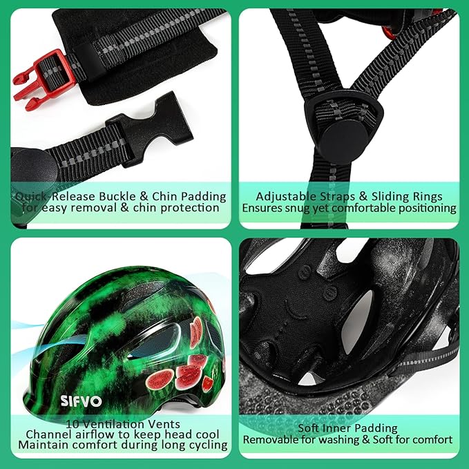 Kids Bike Helmet with LED Light, SIFVO Youth Toddler Boys Girls Helmets,2 Size Adjustable for Ages 3-5-10,Multi-Sport for Bicycle, Scooter, Skateboard,46-55cm