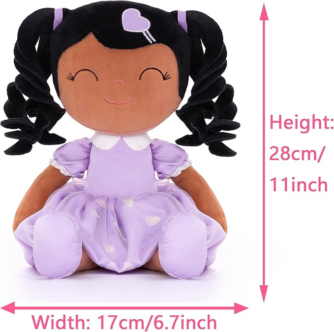 Gloveleya Baby Doll Gifts Plush Curly Girl Toys with Love 16" Purple Tanned Skin