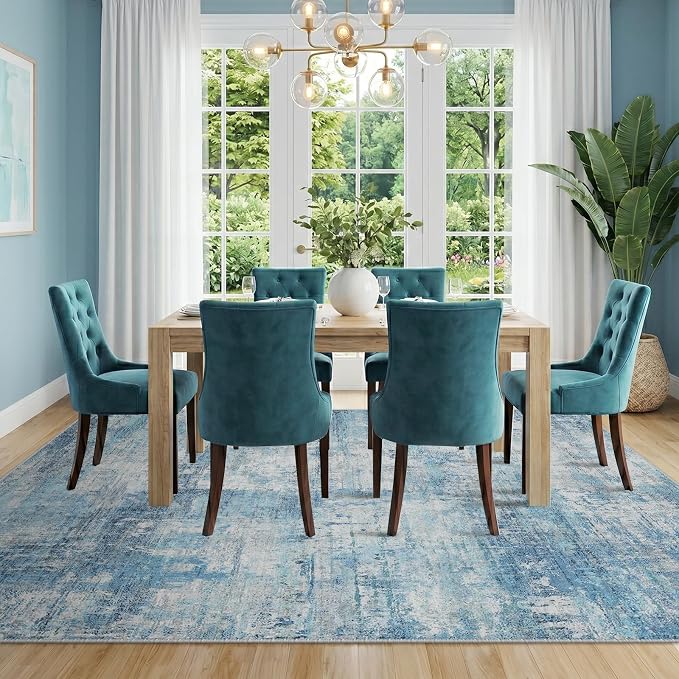 RELEANY Washable 5'x7' Abstract Area Rug for Living Room Teal Blue | carpet for bedroom, kitchen, office, hallway and entryway, printed pattern, non-slip, soft, stain-resistant, easy to clean