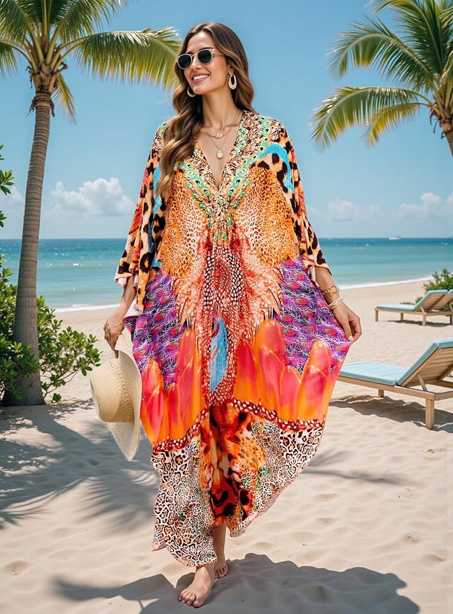 Mumu Dresses for Women Plus Size, Bohemian Kaftan Beach Cover Up Long Maxi Nightgown Soft Loungewear