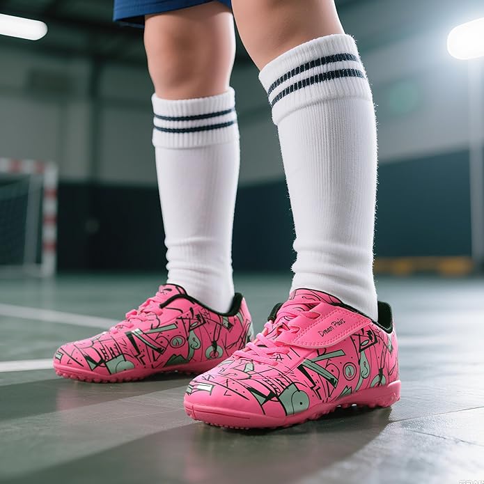 DREAM PAIRS Boys Girls Indoor Turf Soccer Cleats Lace Up Athletic Youth Futsal Football Casual Shoes for Little/Big Kid