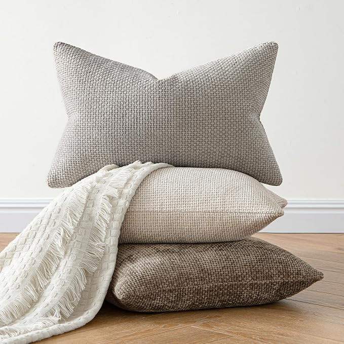 MIULEE Decorative Neutral Khaki Euro Sham Pillow Covers 24x24 Inch 2 Pack | Modern Boho Accent, Soft Chenille Pillow Covers, Farmhouse Cushion Cases for Home Decor Bed Sofa Living Room