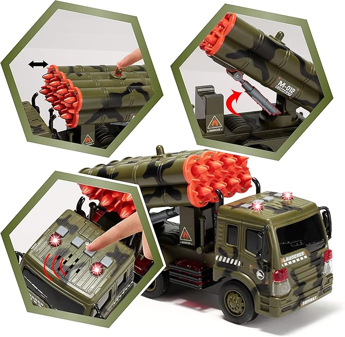 JOYIN 3 in 1 Friction Powered Siren Army Vehicle Toy with Action Figures - Military Truck, Helicopter and Tank Toy with Light and Sound Siren for Imaginative Play, Presents for Kids
