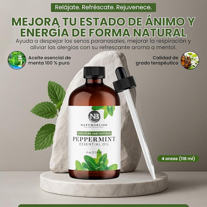 NaturoBliss Peppermint Essential Oil, 100% Pure and Natural Therapeutic Grade, Premium Quality Peppermint Oil, 4 fl. Oz - Perfect for Aromatherapy and Relaxation
