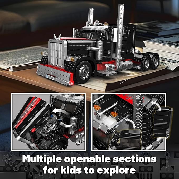 Mould King 10037 Semi Truck Building Set, Flatbed Truck Toy with 10 Wheels, Collectible Car Model to Build and Display, Buildable Gifts for Boys and Girls/Adult (1797 Pieces)