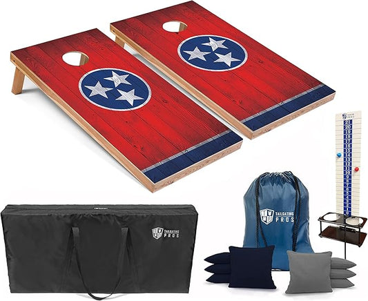 Tailgating Pros 4x2 Regulation Cornhole Boards Flag Set- Includes 8 Bean Bags, Carrying Cases, and Score Keeper - Optional LED Lights