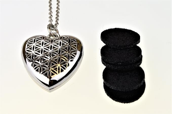 Wild Essentials Heart of Chrome Essential Oil Diffuser Nickel Free Alloy Locket Pendant with 24 inch Chain, 6 Refill Pads, Customizable Color Changing Perfume Jewelry for Aromatherapy