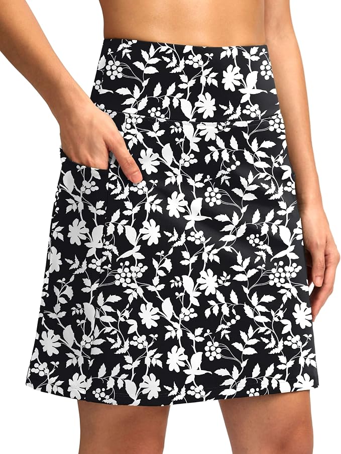 Women's 18" Skorts with 4 Side Pockets High Waisted Long Golf Skirt | Soft, Lightweight, Stretch, Breathable, Mesh Built-in Shorts, Athletic, Tennis, Dressy, Casual