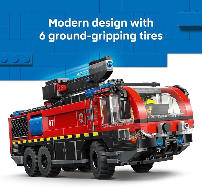 LEGO City Airport Fire Truck Kids Building Toy - Pretend Play Emergency Vehicle for Boys & Girls, Ages 7+ - Fire Engine Toy W/ 4 Firefighter Minifigures - Gift Idea for Birthdays - 60499