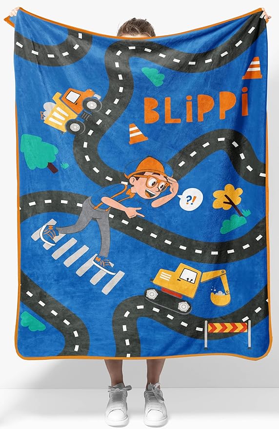 Jay Franco Kids Plush Throw Blanket – Soft & Cozy Fleece Throw for Bedroom & Couch Décor, Official Licensed Product, Blue - Blippi, 40x50 - Travel Blanket