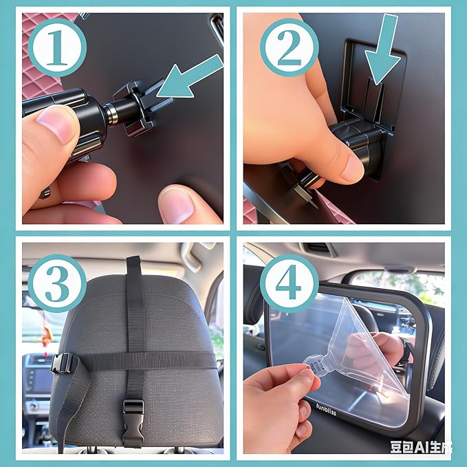 Funbliss Baby Car Mirror for Rear Facing Seat,360° Rotation, Safety Certified Shatterproof Acrylic Glass, Clear Wide View,Infant Mirror for Car Seat Rear Facing