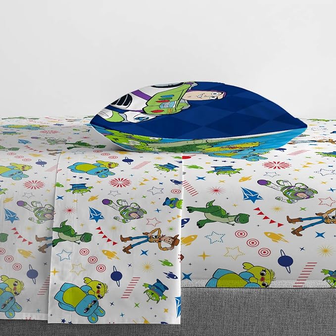 Jay Franco Kids Sheet Set with Fitted, Flat Sheets & Pillow Cover - Ultra-Soft Bedding with Pillowcase for Room Decor, White - Toy Story, 3 Piece Twin