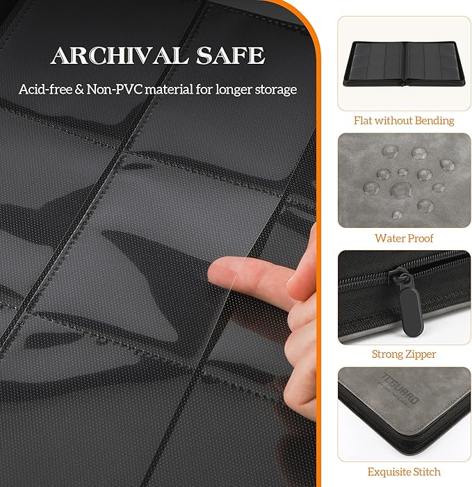 Trading Card Binder, 9 Side Loading Pocket Card Album Hold Up to 540 Cards, Zipper Binder for Cards Collection, TCG Card Holder for Game Card, Sports Card, Yugioh, MTG etc.（Grey）