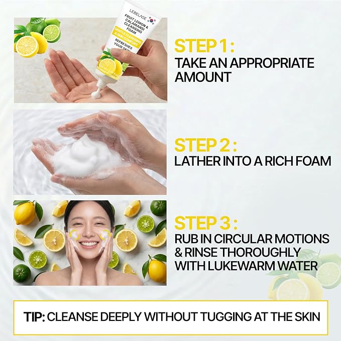 LEBELAGE Korean Lemon Facial Cleanser 3.38 oz | Cleansing Foam Face Wash | Low pH Gentle Hydrating Daily Facial Cleanser Sensitive Skin | Deep Cleansing Foaming Cleanser, Pore Care-All Skin Types