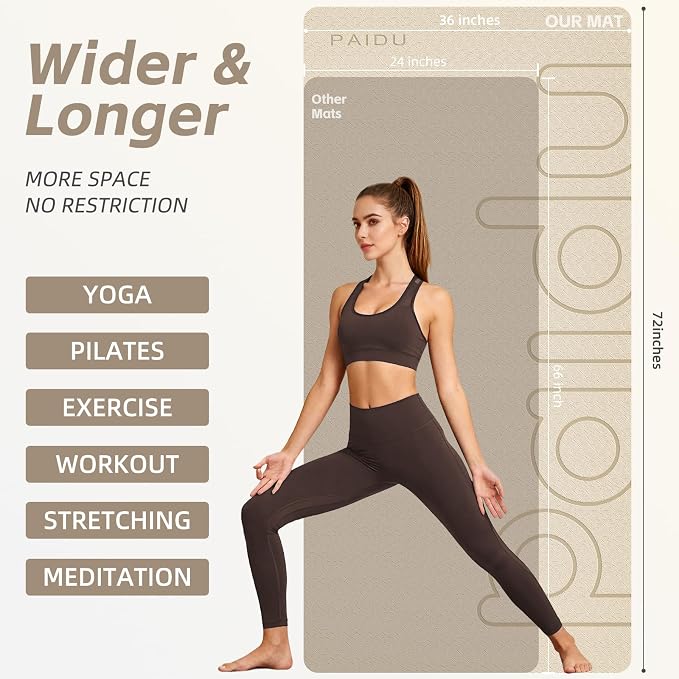 PAIDU Large Yoga Mat, 72" x 36" x 2/5"（10MM） Thick Non-Slip Exercise Mat, SGS-Certified POE Material, Ideal for Home Gym, Yoga, Pilates, Fitness Workouts & Floor Mat
