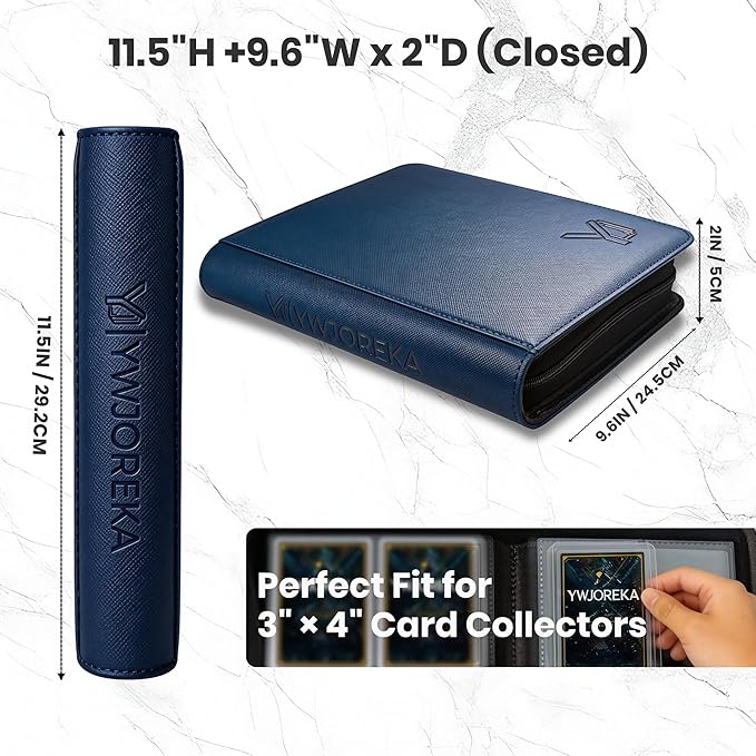 Toploader Binder 4 Pocket, Holds 128 Toploaders, Double-Sided Card Storage Binder for 3" x 4" Rigid Cards, PU Leather Album for Trading Cards & Sports Cards(navy blue)