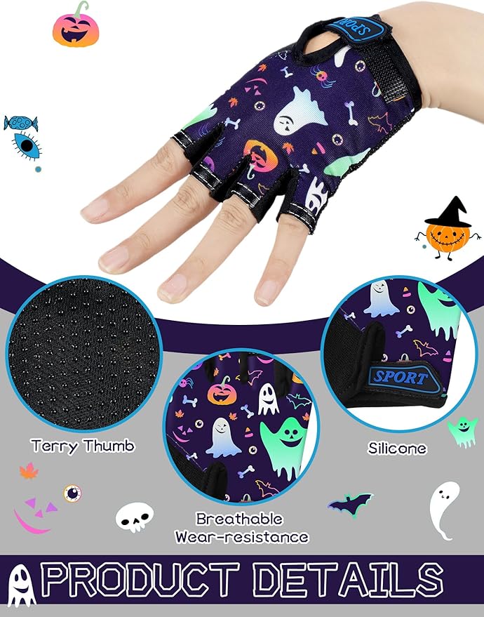 Boao 3 Pairs Kids Half Finger Bike Gloves Non-Slip Breathable Adjustable Birthday Gift for Boys Girls for Bike Workout
