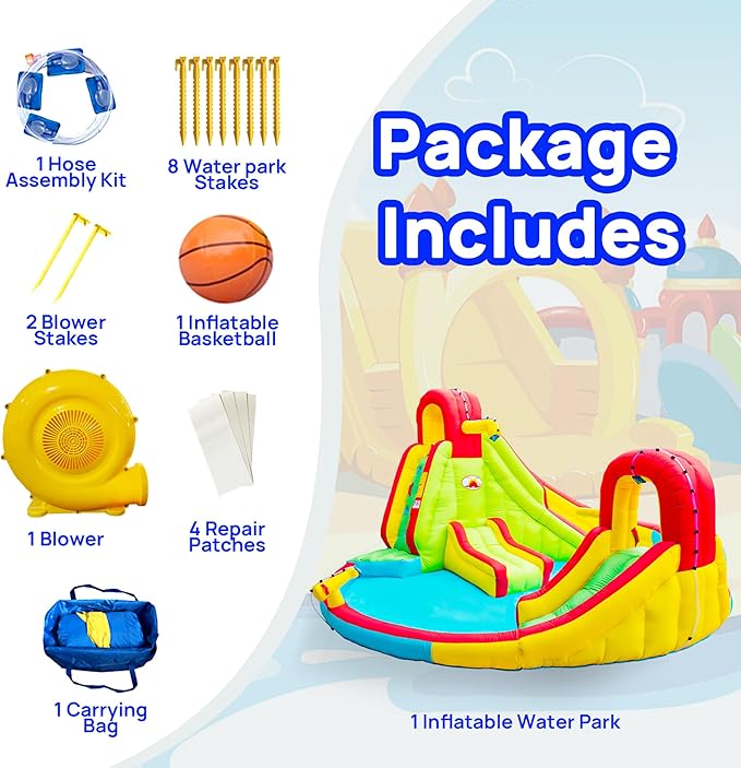 Heavy Inflatable Water Slide Park, Double Slide Climbing Wall Fountain for Outdoors, Equipped with Air Blower