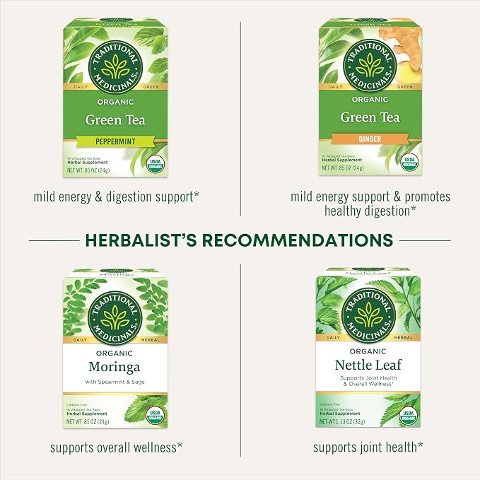 Traditional Medicinals Tea, Organic Green Tea Matcha, Genmaicha, Supports Health, Kosher, Non-GMO, Caffeine-Free, Compostable - 96 Tea Bags (6 Pack)