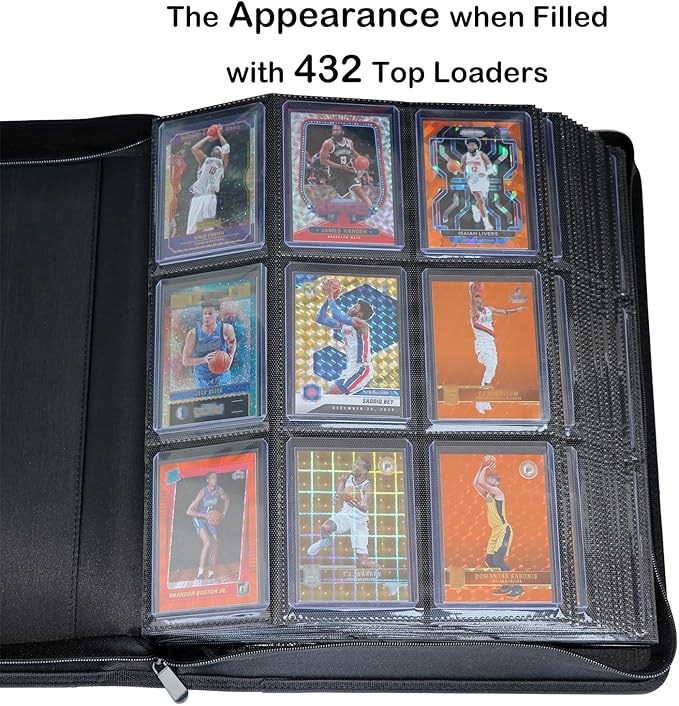 Top loader Binder, Holds 432 Top Loaders, 9 Pockets Top Loader Binder with Sleeves for Cards in 3'' x 4'' Top loaders -White