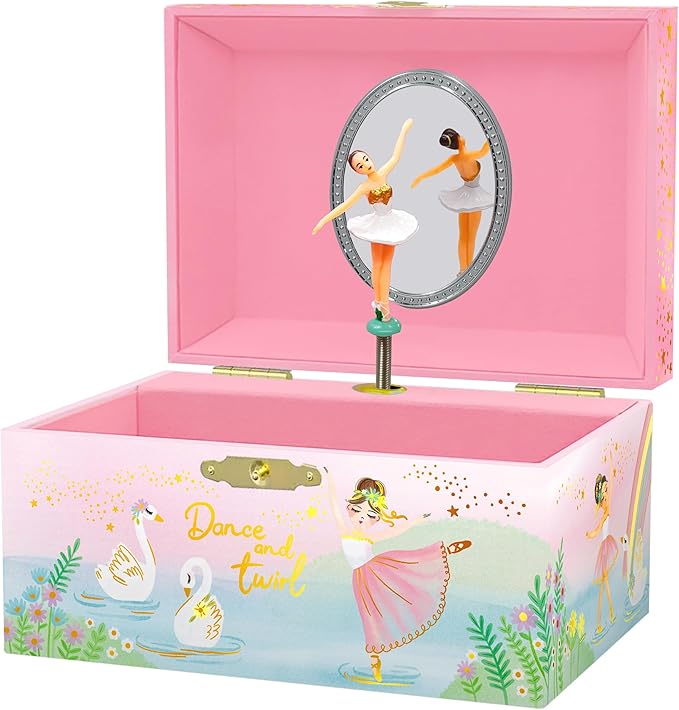 Giggle & Honey Musical Ballerina Jewelry Box for Girls - Kids Music Box with Spinning Ballerina, Ballet Birthday Gifts for Little Girls, Jewelry Boxes, 6 x 4.7 x 3.5 in - Ages 3-10,Pink