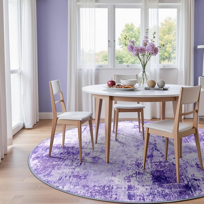 RELEANY Washable Area Rugs 6ft Non-Slip Modern Abstract Soft for Living Room Entryway Bedroom Kitchen, Print Pattern, Purple Gray Pink White