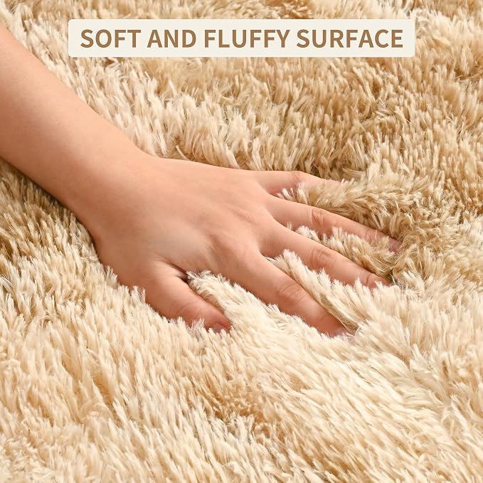 Tepook Fluffy Large Rugs for Living Room, Area Rug 6x9 Soft Carpet for Bedroom, Modern Shaggy Rug for Kids Boys Girls, Plush Indoor Nursery Home Decor Rug with Non-Slip Bottom, Beige Brown