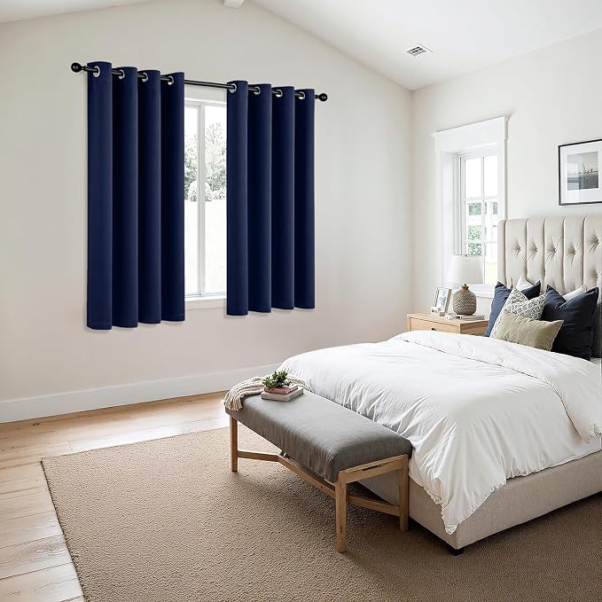 MIULEE Blackout Curtains for Bedroom 2 Panels 55 x 68 Inch Long Navy Blue | Thermal Insulated, Living Room Darkening Grommet Drapes, Noise Reducing, Light Blocking Window Treatments