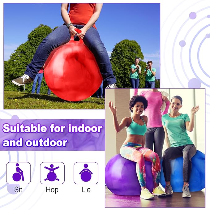 Libima 3 Pcs Hopper Ball 25 Inch Outdoor Bouncy Balls with Handles Marbling Color Bounce Balls Inflatable Jumping Hopping Ball with Air Pump for Indoor School Games Sports Supplies, 3 Colors