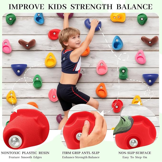 45 PCS Rock Climbing Holds for Kids,Rock Climbing Wall Grips Climbing Rocks Wall Kit for Indoor and Outdoor Playground Play Set with Hardware