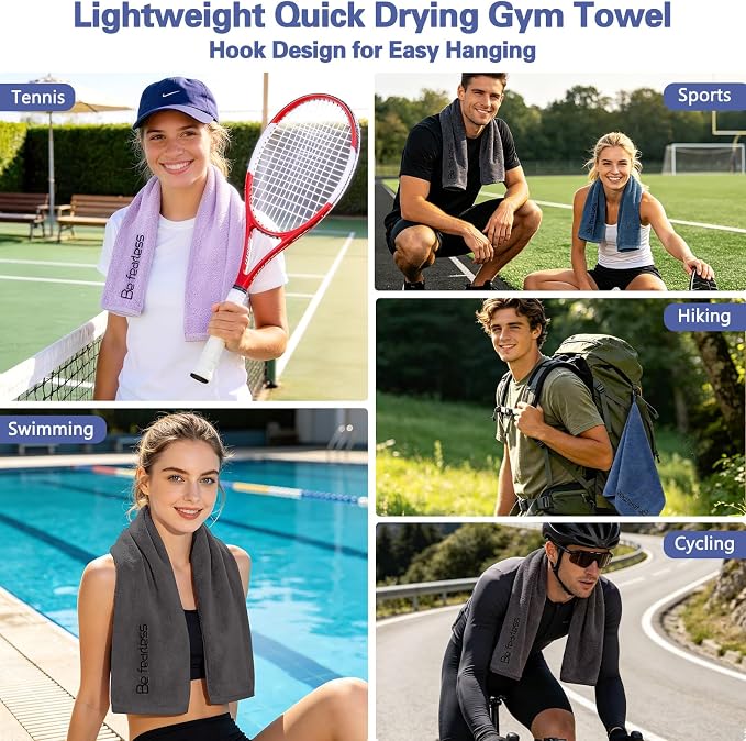 BOBOR Gym Towels for Men and Women, 3 Pack 15 x 30 Inch Microfiber Workout Towels, 400 GSM Quick Dry Sweat Towels with Center Hanging Loop, Soft Absorbent Sports Towels for Yoga, Running, Swimming