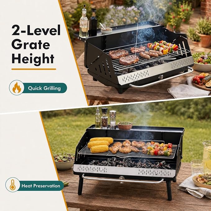 Giantex Portable Charcoal Grill with Detachable Legs, Compact BBQ Grill | Adjustable Grate, Spice Rack & Carrying Bag, Lightweight Barbecue Griddle for Backyard Party Camping Tailgating