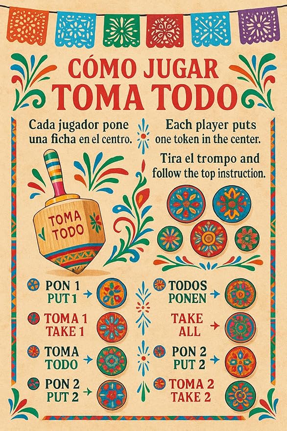 Toma Todo Pirinola – Mexican Spinning Top Drinking Game – Wooden Pirinola for Parties, Cinco de Mayo, Adult Game Night (Small)