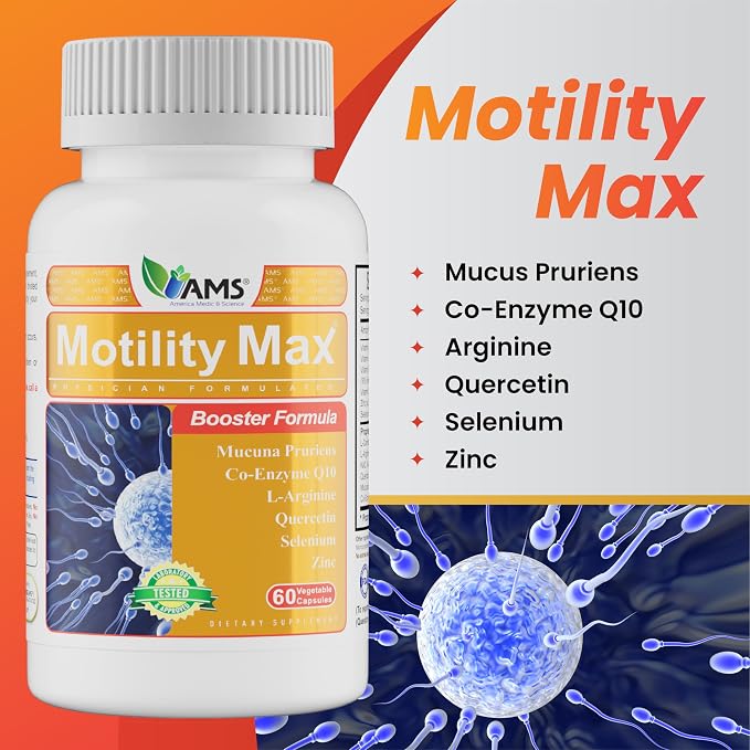 Motility Max – Supports Sperm Motility & Reproductive Health Promotes Healthy Blood Flow, Libido & Testosterone Levels Antioxidant Formula with L-Arginine, L-Carnitine & Essential Nutrients 60 Capsule