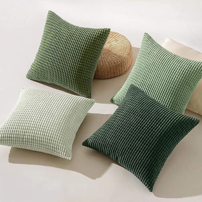 MIULEE Boho Euro Decorative Pillow Covers 22x22 Inch Set of 4 Forest Green | Boho Farmhouse Home Decor, Modern Nordic Throw Pillow Covers, Summer Soft Corduroy for Couch Sofa Bed Living Room