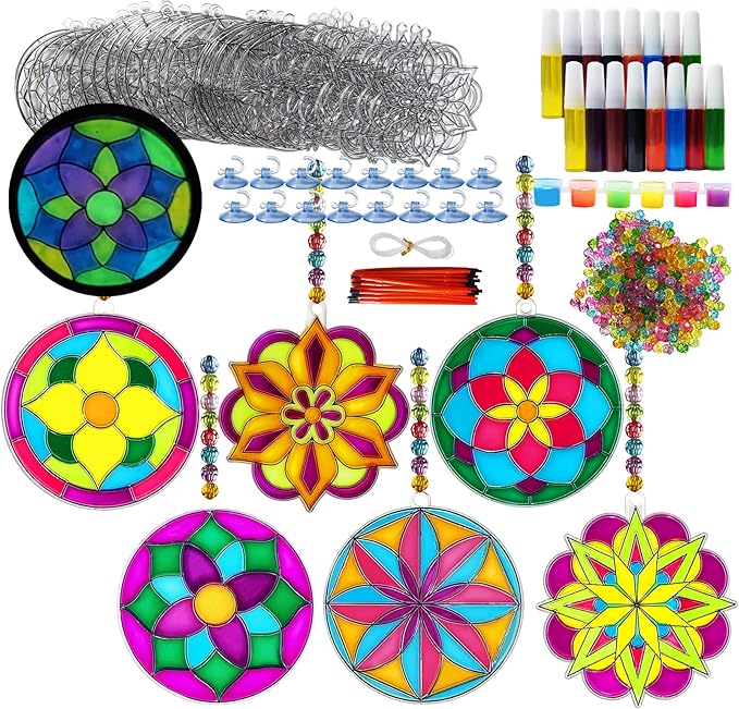 Ayhuhra 30 Sets Mandala Suncatchers Craft Kits Stained Glass DIY Window Paint Art Flower Suncatcher Kits for Spring Summer Party Activities Art Project Party Favors (Mandala)