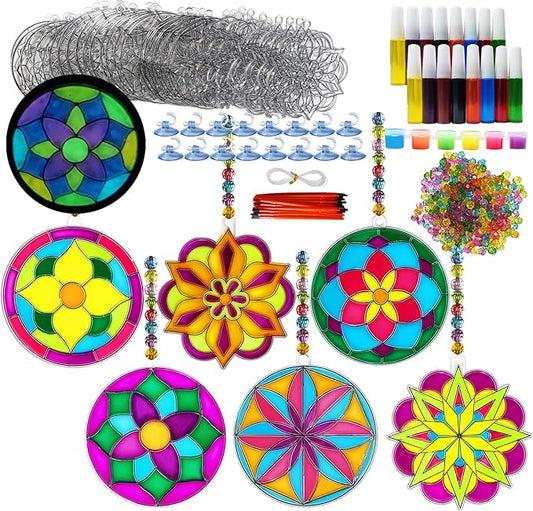 Ayhuhra 30 Sets Mandala Suncatchers Craft Kits Stained Glass DIY Window Paint Art Flower Suncatcher Kits for Spring Summer Party Activities Art Project Party Favors (Mandala)