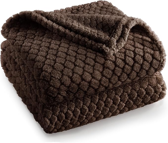 Exclusivo Mezcla Soft Fleece King Size Blanket for Bed, Coffee | Jacquard Lightweight Cozy Bed Blanket, Breathable Decorative Fuzzy Textured All Season Use, 90x104 Inches