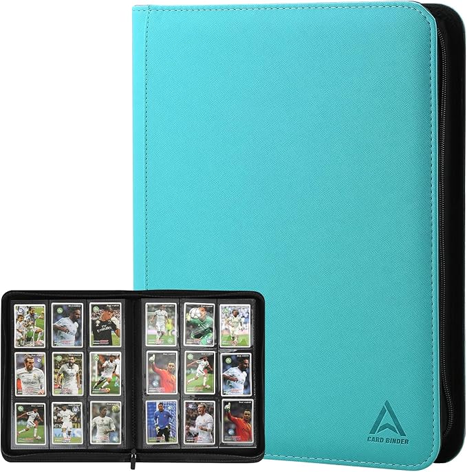 Arkeiliy Card Binder 9 Pocket, Double Sided Pockets Trading Card Binder with 30 Sleeves, Premium Zip Trading Card Holder Collector Album Holds 540 MTG (turquoise)